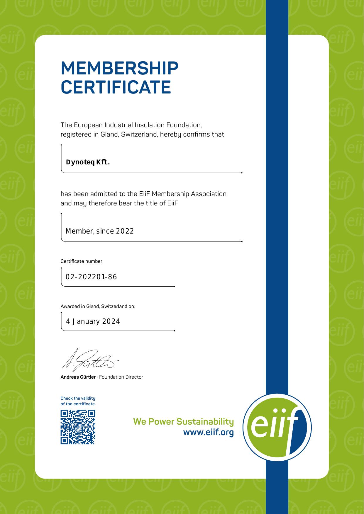 European Industrial Insulation Foundation (EIIF) Membership — Dynoteq Kft.
